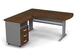 Стол угловой на металлокаркасе L,R 1400 Берлин Орех Вармия/Серый УРМ.М 140 L\R - Фото предпросмотра