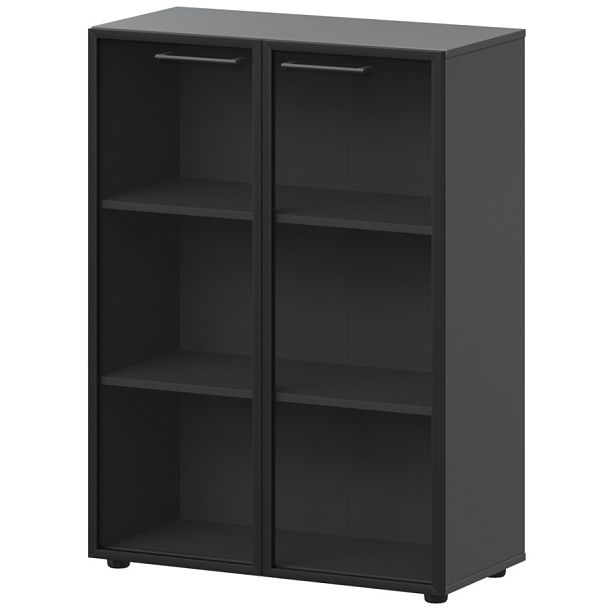 Шкаф средний со стеклом в ал. рамке СМШ38RS Графит 792x380x1190 Кортез - Вид 1