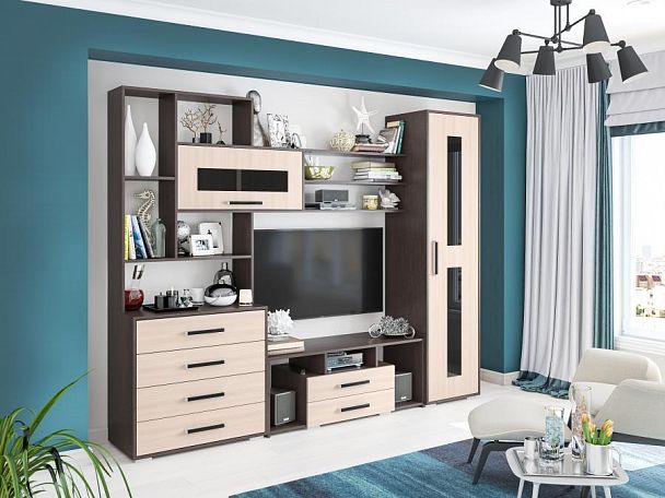 Гостиная Оскар-6 (2000х2500х450) СНЯТО С ПРО-ВА венге/дуб молочный - Вид 1