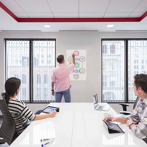 Доска-пленка маркерная самоклеящаяся в рулоне, БЕЛАЯ, 90х200 см, маркер и салфетка, BRAUBERG, 237836 - Вид 6