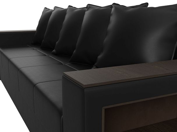 Диван прямой Дубай Лайт полки справа (полностью экокожа черная) - Вид 4