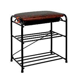 Банкетка для обуви "Альфа-13СЯ", 450х300х480 мм, 2 полки, ящик, металл/кожзам, черный/коричневый, ПДОА13СЯ Ч - Фото предпросмотра