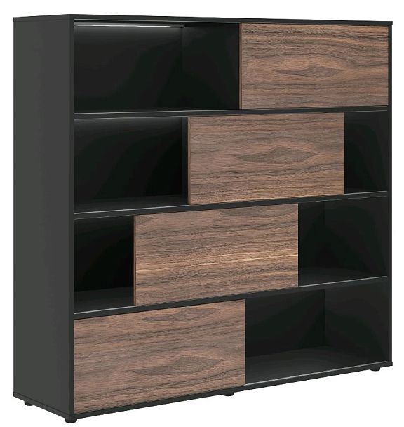 VELION VENEER Стеллаж со слайд-дверьми VRMCS 1615 1600х450х1517 Американский орех/Яшма черный Velion veneer кабинет руковод  черный/американский орех - Вид 1
