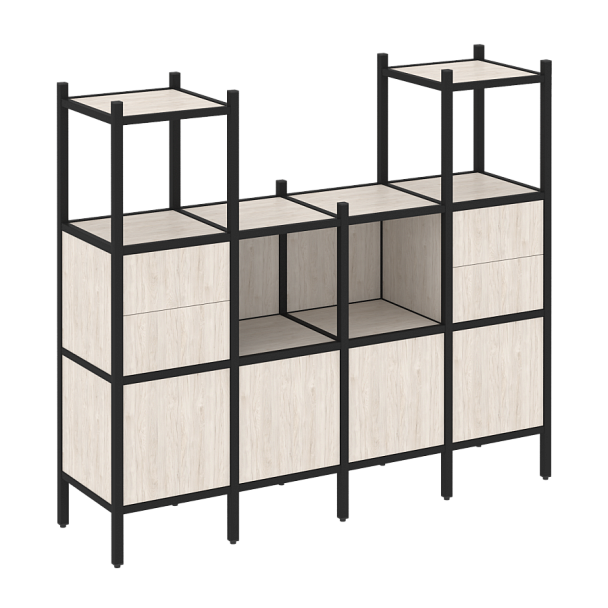 Loft Прямой стеллаж наборный VR.L-14 Денвер светлый/Чёрный металл 1694*446*1458 - Вид 1