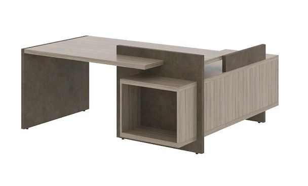 WOOD STONE Стол руководителя СФ-531221 Л 1800х1798х840  Дрифтвуд / Бетон Чикаго темный Wood stone кабинет руковод  без цвета - Вид 1