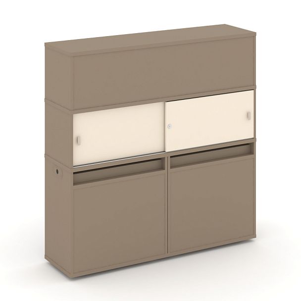 Estetica Набор №3. Тумба двойная+высокая надставка ES.NB.2V-3 Латте/Сатин 1500*410*1520 - Вид 1