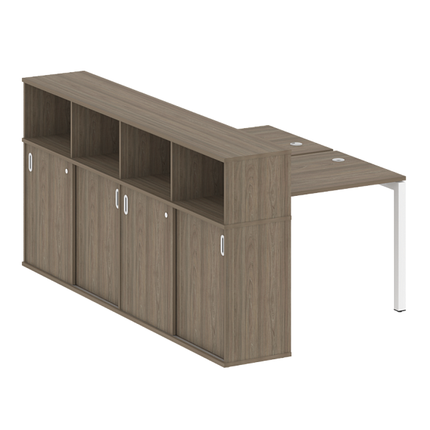 Metal System Quattro Р. ст. с шкафом-купе на П-образном м/к 50БП.РС-СШК-4.1 Т Вяз/Белый металл 1410*2332*1098 - Вид 1