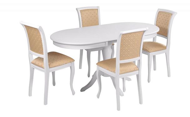 Обеденная группа стол Анфея 110(150)х75х76 Белый и 4 стула Арктос Белый/Бежевый жаккард - Вид 1