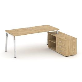 Style Project Direct Lux Стол письменный с греденцией правой M-SN-6A.SRG-015.M(R) Тиквуд Светлый/Нержавеющая Сталь/Хром 1780*700*750 - Фото предпросмотра