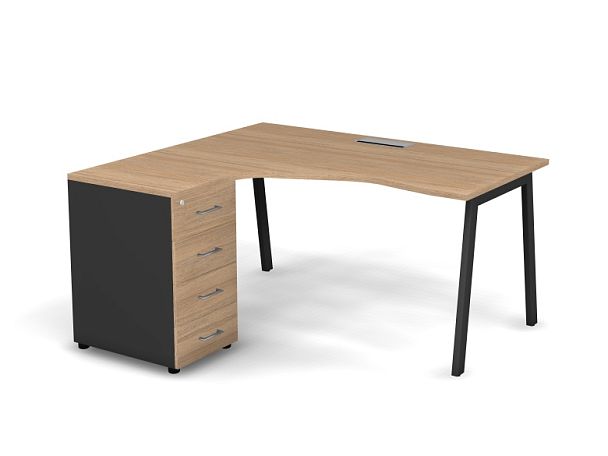 MATRIX 121S133-A Стол эгоном. с тумбой L, пров. Merida (А-опоры) 1580х1380х775 Швейц-й вяз/Темно-сер - Вид 1