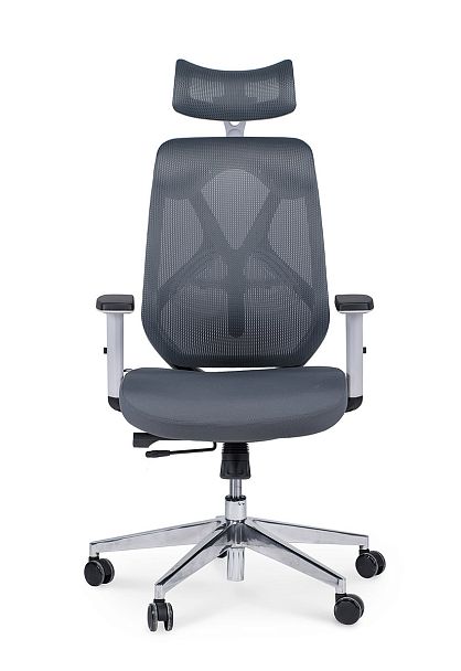 Кресло офисное / Имидж gray / белый пластик / серая сетка / серая ткань - Вид 2