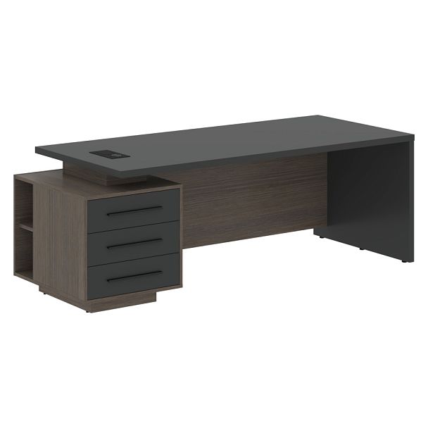 Стол руководителя с тумбой VCT 2290(L) Яшма черный/Черный матовый/Дуб Сильвер 2200х900х750 VELION - Вид 1