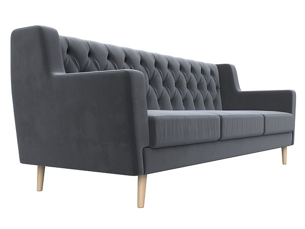 Прямой диван Брайтон 3 Люкс (полностью велюр серый) - Вид 3