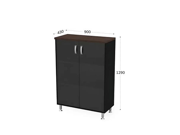 БЕРЛИН / BERLIN Стеллаж закрытый витрина стекло 900х430х1290 Венге/Черный - Вид 2