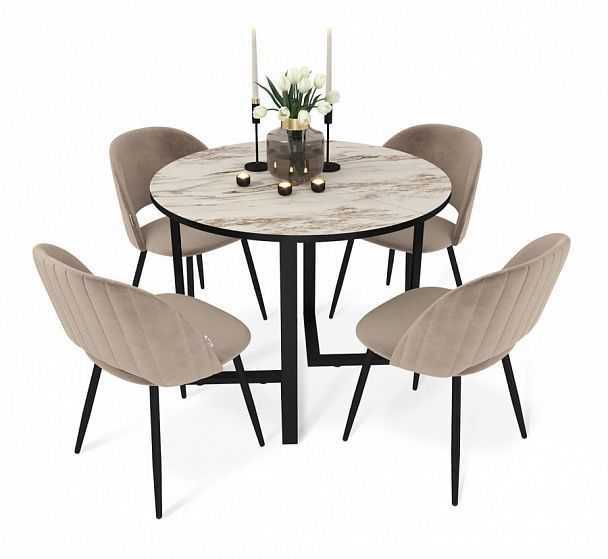 Обеденная группа Sheffilton SHT-DS222 браун стоун/черный/латте/черный муар - Вид 1
