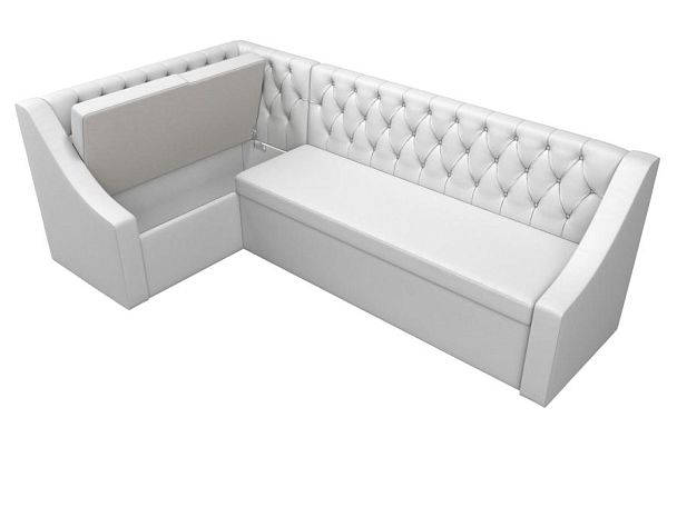 Кухонный угловой диван Мерлин левый (полностью экокожа белая) - Вид 7