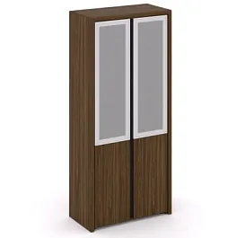 CORNER COR.ST-1.2R Шкаф высокий широкий (2 низких фасада ЛДСП + 2 средних фасада стекло сатин в раме) Corner кабинет руководителя  графит - Фото предпросмотра