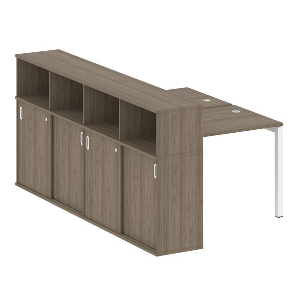 Metal System Quattro Р. ст. с шкафом-купе на П-образном м/к 50БП.РС-СШК-4.1 Т Вяз/Белый металл 1410*2332*1098 - Вид 1