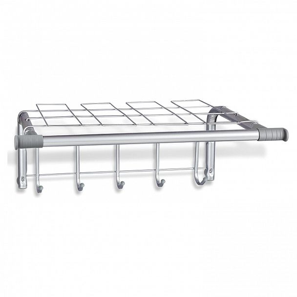 Вешалка настенная SHT-WH7, 297х705х407 мм, 5 крючков + 2 дополнительных крючка + полка, металл/пластик, хром лак - Вид 3