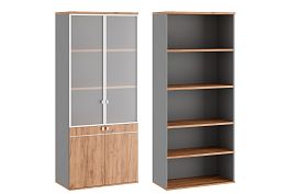 Шкаф для бумаг со стеклом (стекло в раме) Tess 90x45x207 дуб крафт золотой - Фото предпросмотра