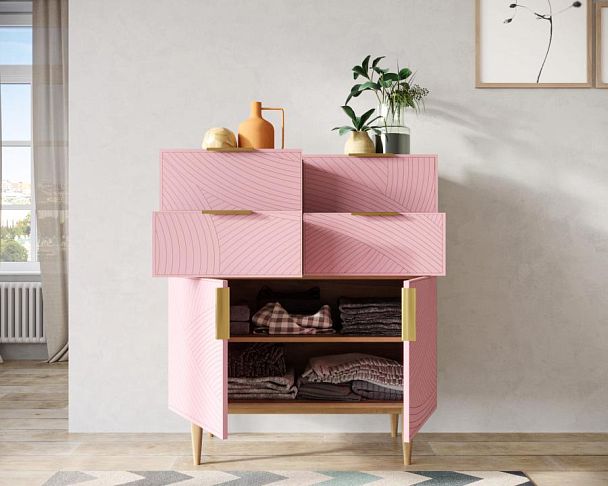 Большой комод с четырьмя ящиками и дверками Line LN17/GR1/pink - Вид 2