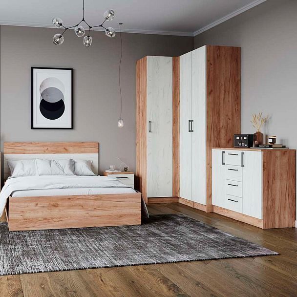 Спальня Вегас Шкаф угловой дуб крафт табачный/дуб крафт белый - Вид 3