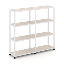 Shelf Mobile Стеллаж 4 уровня 2 секции VR.LT-STK-411.08 Денвер Светлый/Металл Белый 1570*400*1523 - Фото предпросмотра