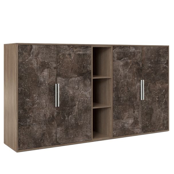 Шкаф средний 4 створки, с нишей B-tone 213,8x45x115,7 дуб урбан бетон темный - Вид 1