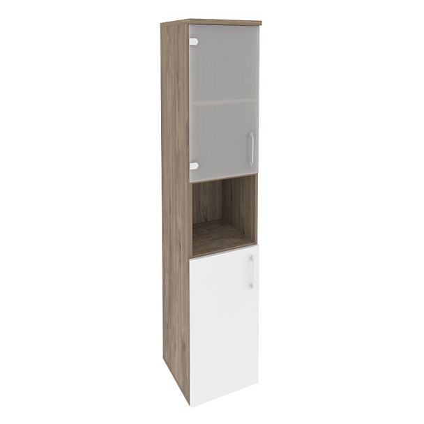 Onix Шкаф высокий узкий левый O.SU-1.4 (L) Тиквуд темный/Белый бриллиант 400*420*1977 - Вид 1