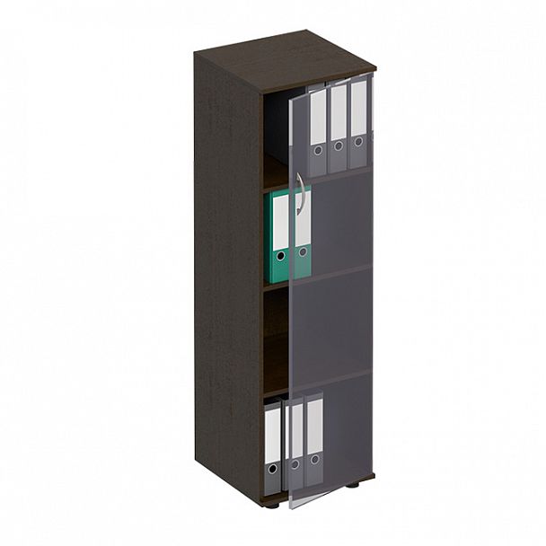 Стеллаж средний узкий со стеклянной дверью "Формула" ФР 358  венге темный - Вид 1