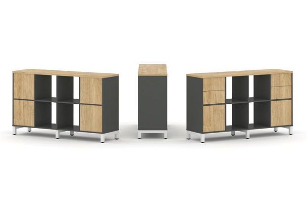 Style Project Набор стеллажа 1 сторон., 2 яр. SN.NS-241 Антрацит/Тиквуд Светлый/Металл Белый 1488*40 - Вид 1