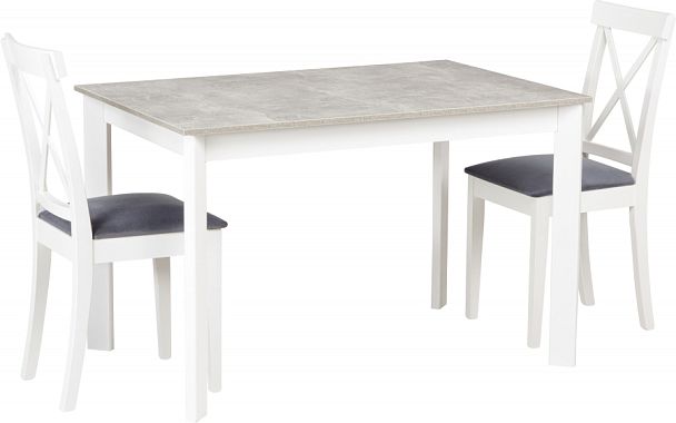 Обеденная группа стол раздвижной Стил 120 Бетон/Белый и 2 стула Бергольф Белый/Серый велюр - Вид 1