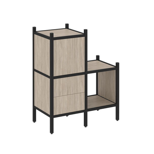 Loft Прямой стеллаж наборный VR.L-11 Дуб аттик/Чёрный металл 862*446*1047 - Вид 1