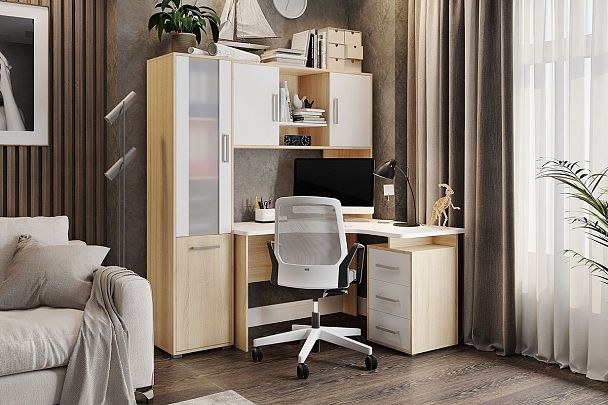 Лайт-1 Надстройка стола компьютерного 1200 NKL01S1.2.1623 дуб сонома/белый - Вид 2