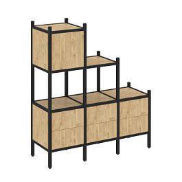 Loft Прямой стеллаж наборный VR.L-12 Тиквуд светлый/Чёрный металл 1278*446*1458 - Фото предпросмотра