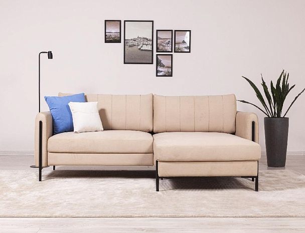 Barcelona диван-кровать с шезлонгом, велюр бежевый - Вид 4