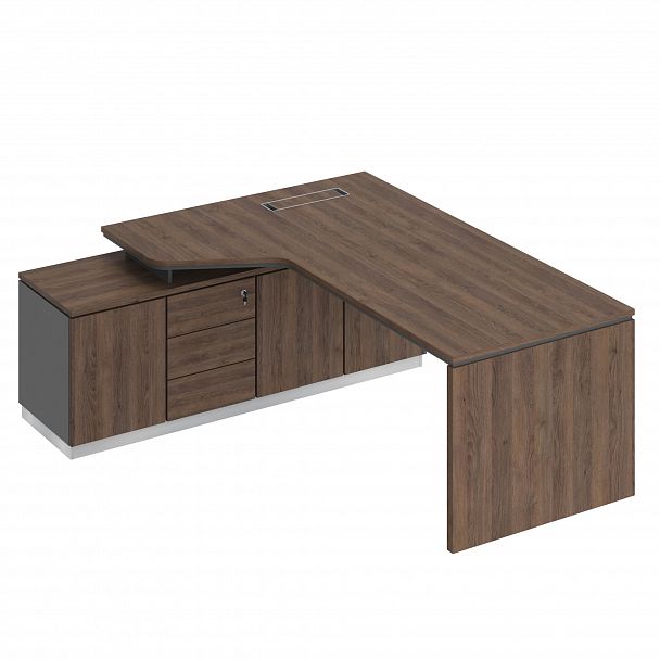 Стол руководителя эргономичный (опора ДСП) на опорной тумбе левый "Сity" СИ 119 дуб гладстоун/антрацит премиум/дуб гладстоун - Вид 1