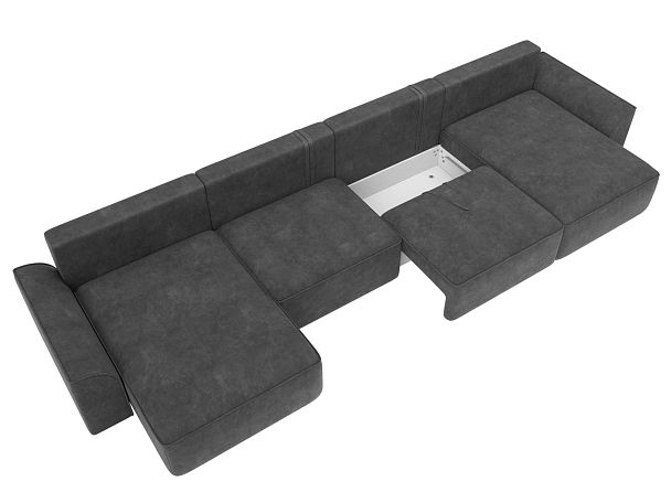 Диван п-образный Лига-048 НПБ лонг Велюр серый - Вид 7