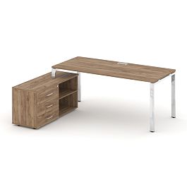 Style Project Direct Lux Стол письменный с греденцией левой M-SN-6P.SRG-014.M(L) Дуб Табак/Нержавеющая Сталь/Хром 1580*700*750 - Фото предпросмотра