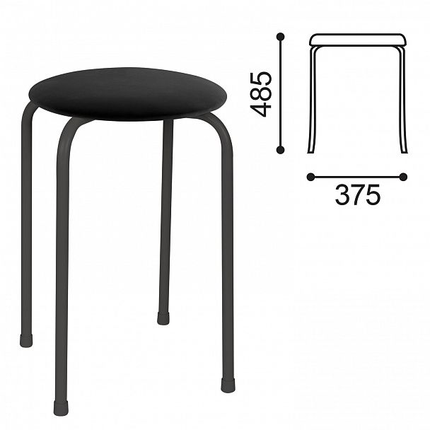 Табурет РС01-Т011В, черный каркас, кожзам черный, РС01-Т011В-201- - Вид 2