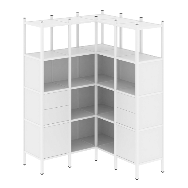 Loft Угловой внутренний стеллаж наборный VR.L-33 Белый бриллиант/Белый металл 1278*1278*1869 - Вид 1