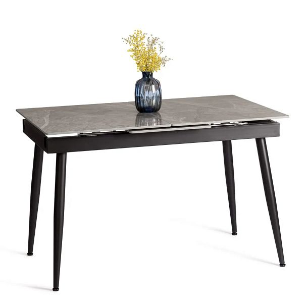 Стол обеденный Балморал/Balmoral 120-160x80x75см, столешница керамика (глянцевая)/опоры металл, серый/чёрный - Вид 1