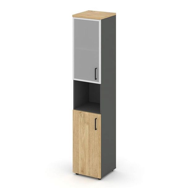 Style Project Шкаф высокий узкий SN.STU.E-106(L) Антрацит/Тиквуд Светлый/Сатин/Черный Ручки 400*400* - Вид 1