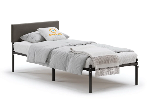 Кровать металлическая Лофт КОМПАКТ с мягкой спинкой 900*2000, цвет кровати черный, мягкая спинка темная - Вид 1