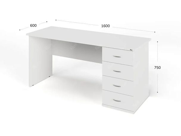 UNITY РС06-16 R БЕЛЫЙ Стол однотумбовый 1600х600х750 - Вид 2