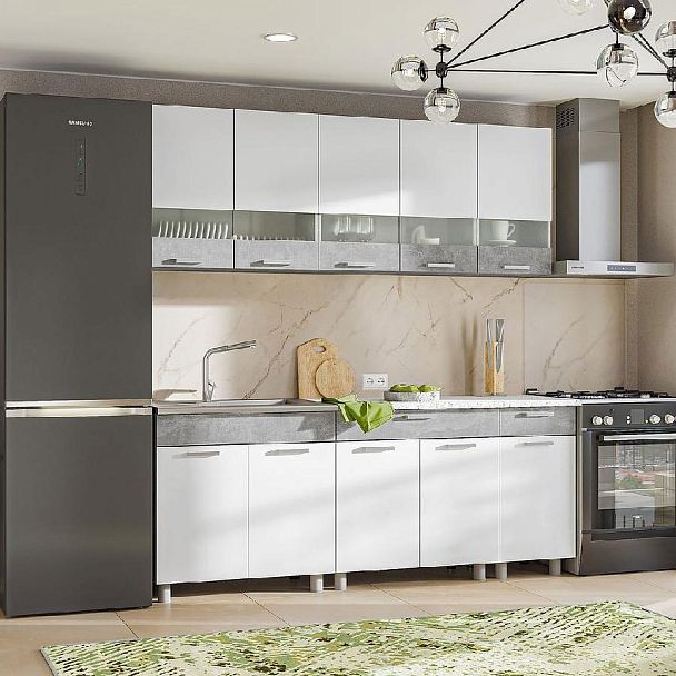 Кухня Денвер 2,0 Фасад БЕЛЫЙ/Корпус АТЕЛЬЕ СВЕТЛОЕ - Вид 3