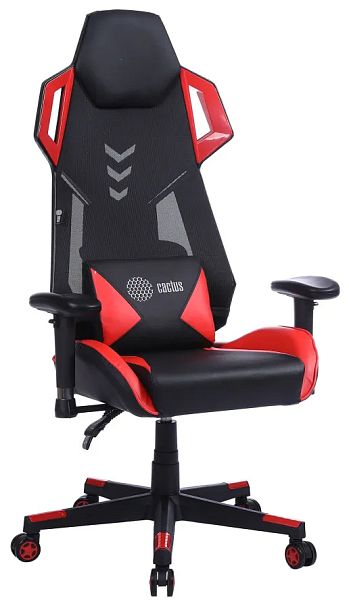 Кресло игровое Cactus Cs-Chr-090 черный/красный экокожа/сетка крестов. нейлон - Вид 1