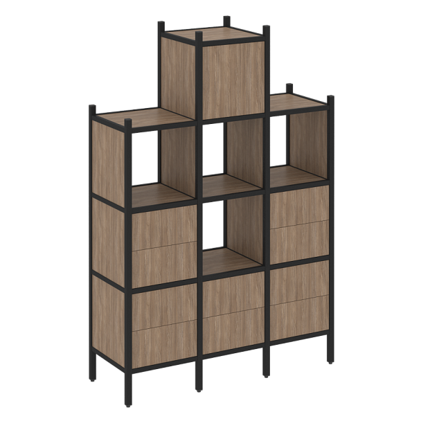 Loft Прямой стеллаж наборный VR.L-18 Дуб аризона/Чёрный металл 1278*446*1869 - Вид 1