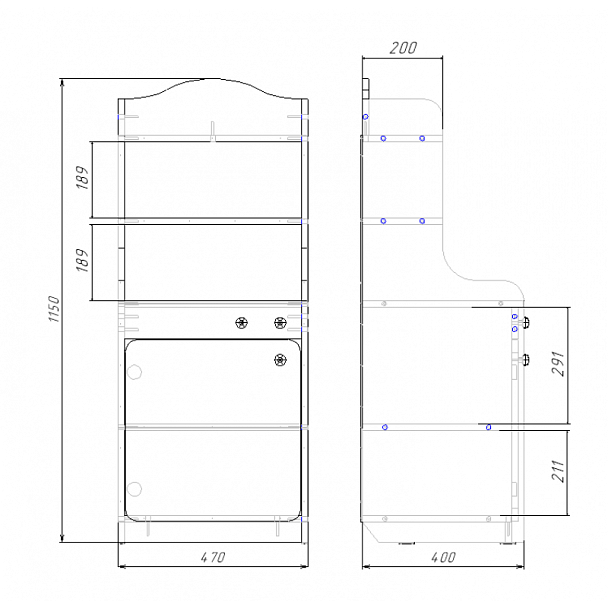 Уголок-кухня Аленушка, модуль №2, цветной фасад - Вид 2