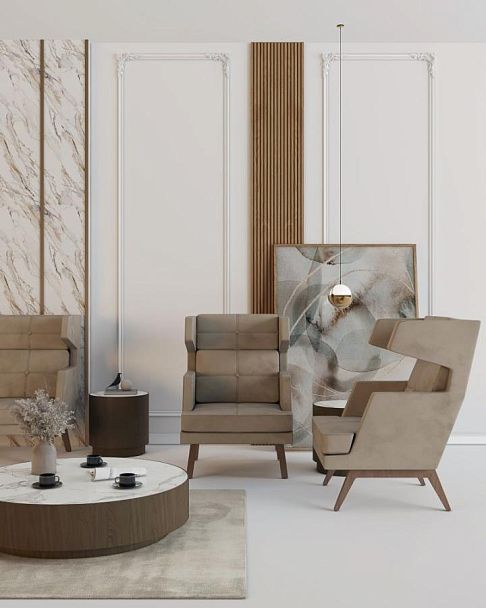 Кресло мягкое высокое Марли МР/КР/В/О ткань Uno caramel - Вид 3